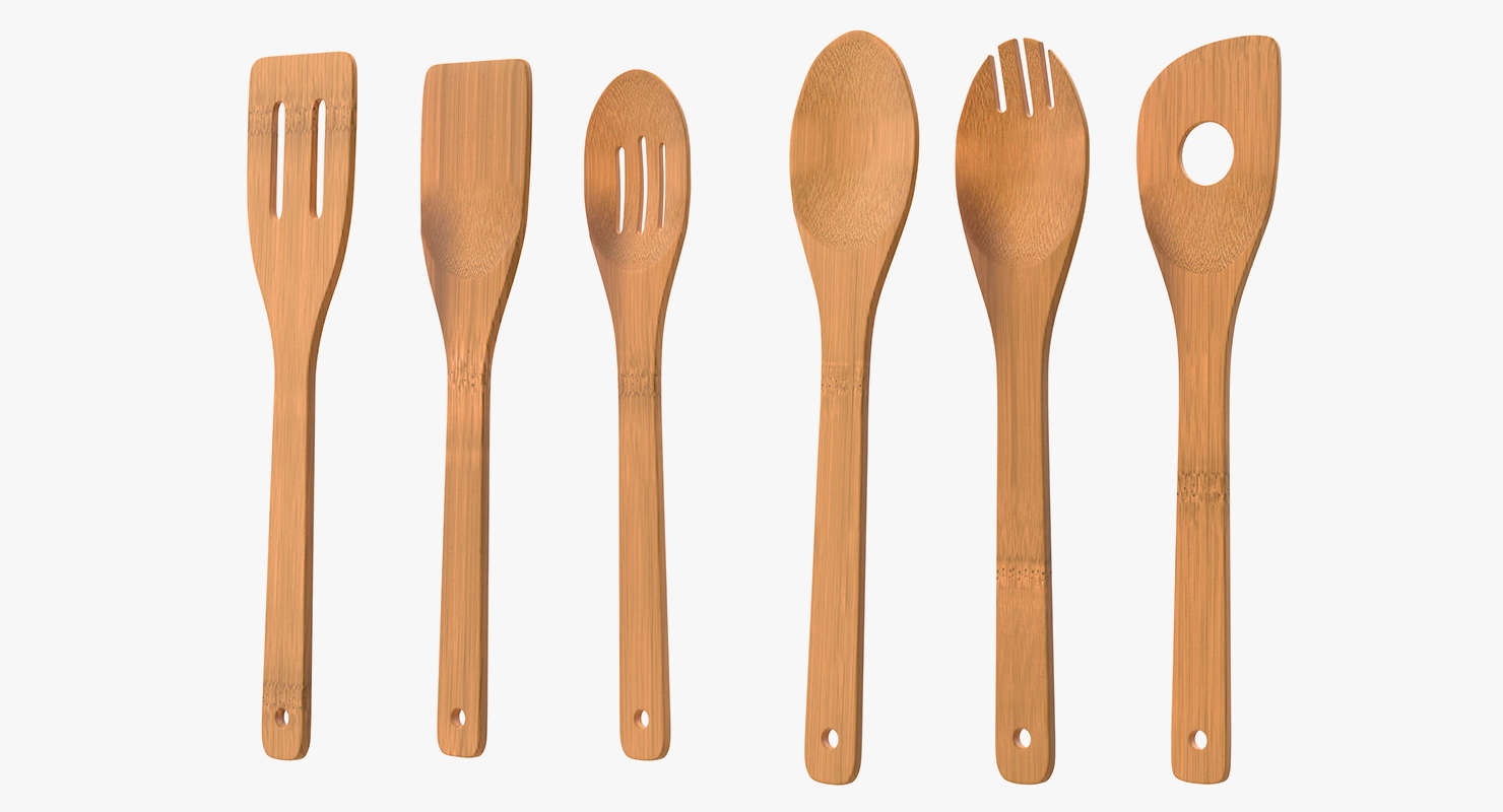 Wooden Spoon Utensil Set 3D model