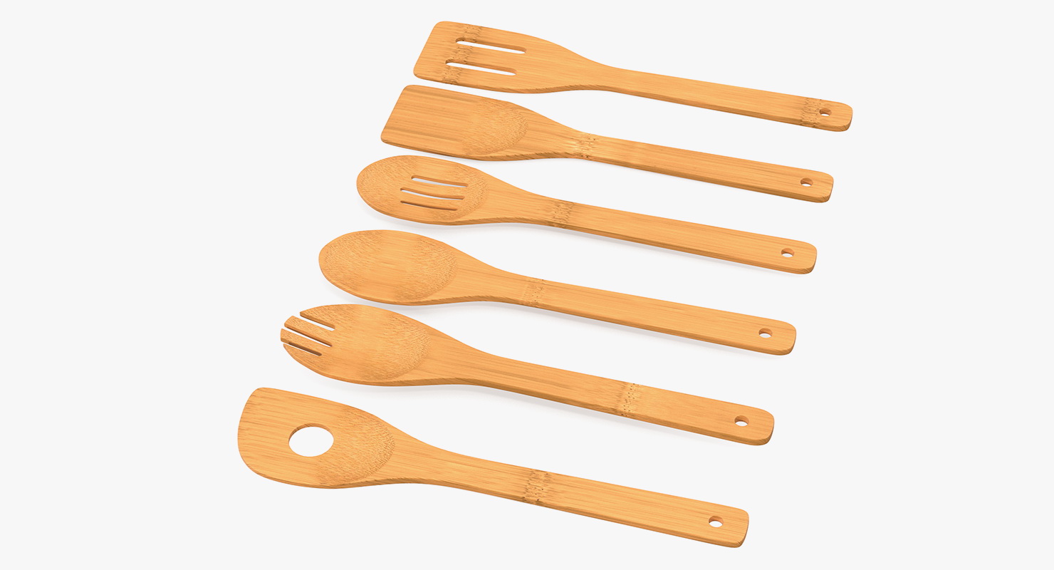 Wooden Spoon Utensil Set 3D model