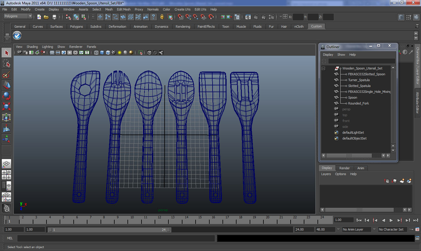 Wooden Spoon Utensil Set 3D model