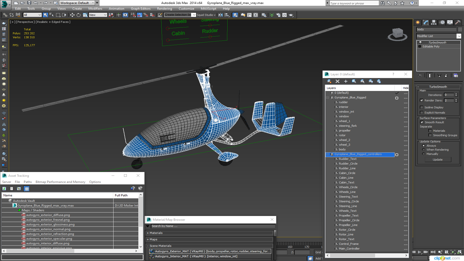 3D Gyroplane Blue Rigged