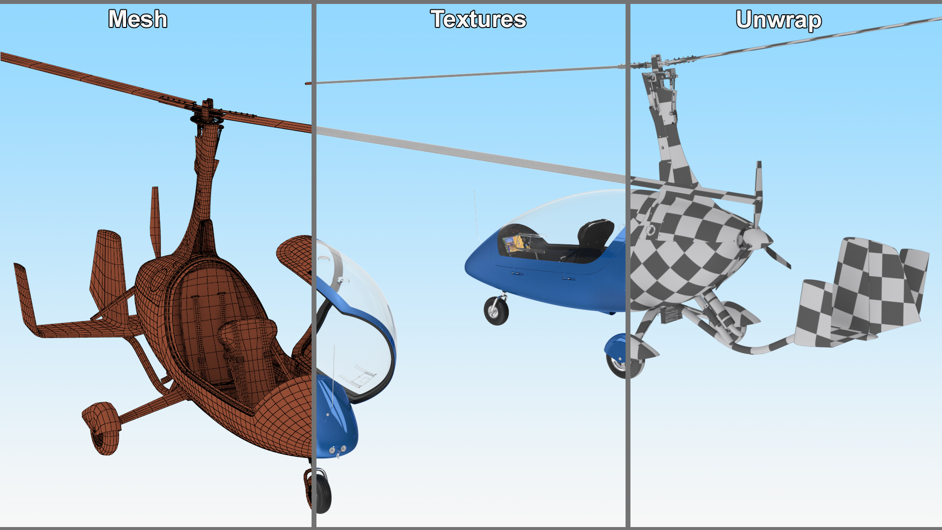 3D Gyroplane Blue Rigged