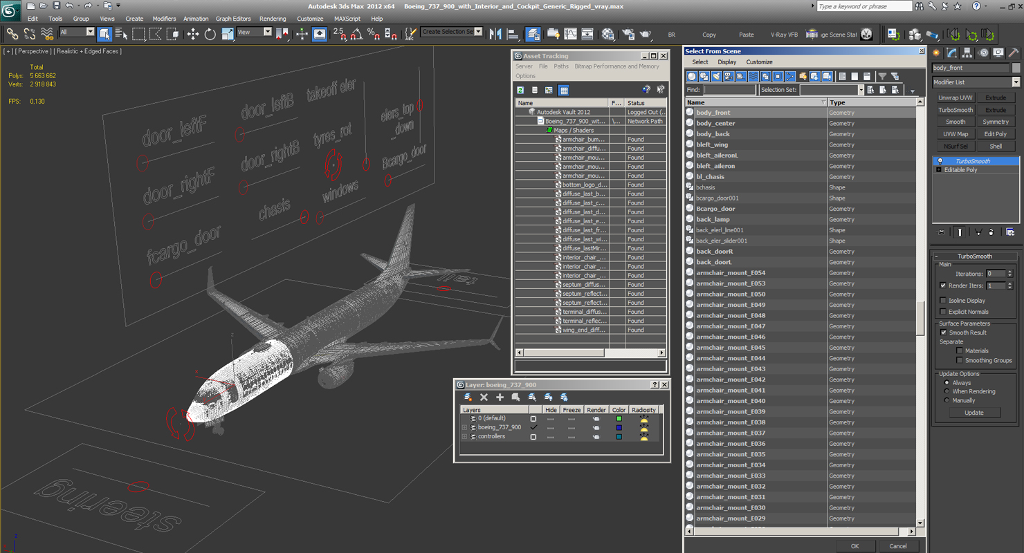 3D model Boeing 737 900 with Interior and Cockpit Generic Rigged