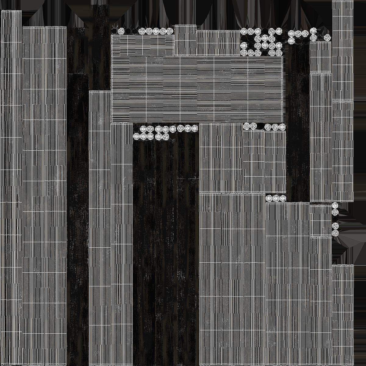 Burnt Wooden House Green Without Roof 3D