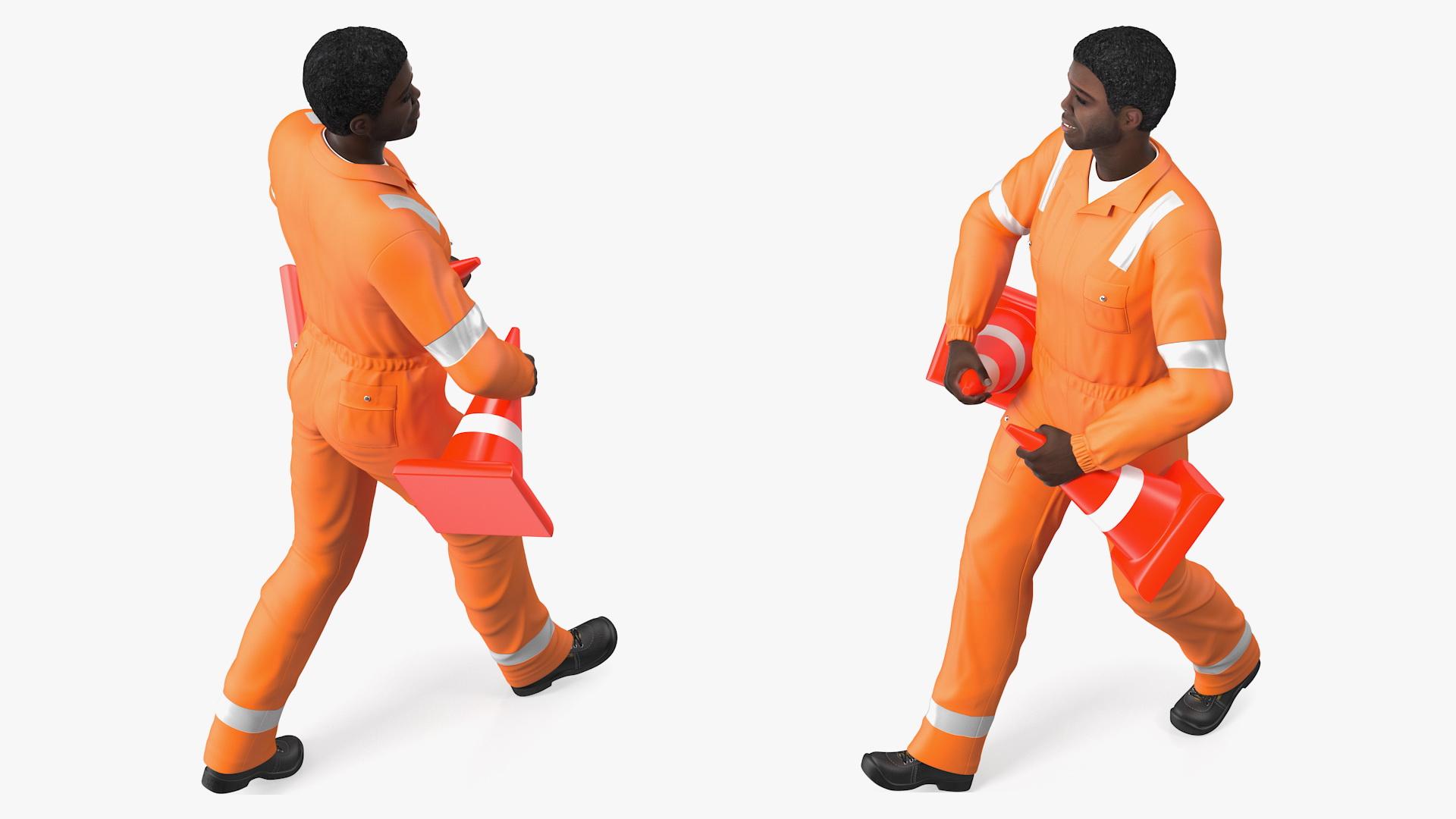 3D African American Road Worker model