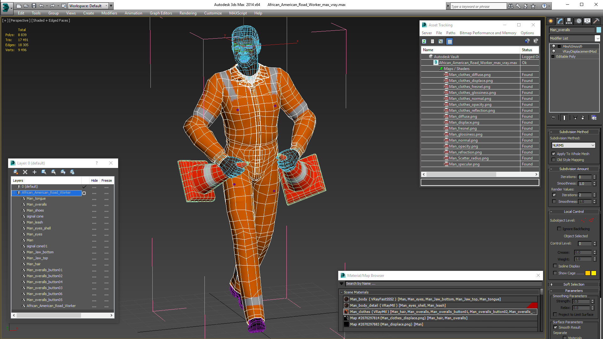 3D African American Road Worker model
