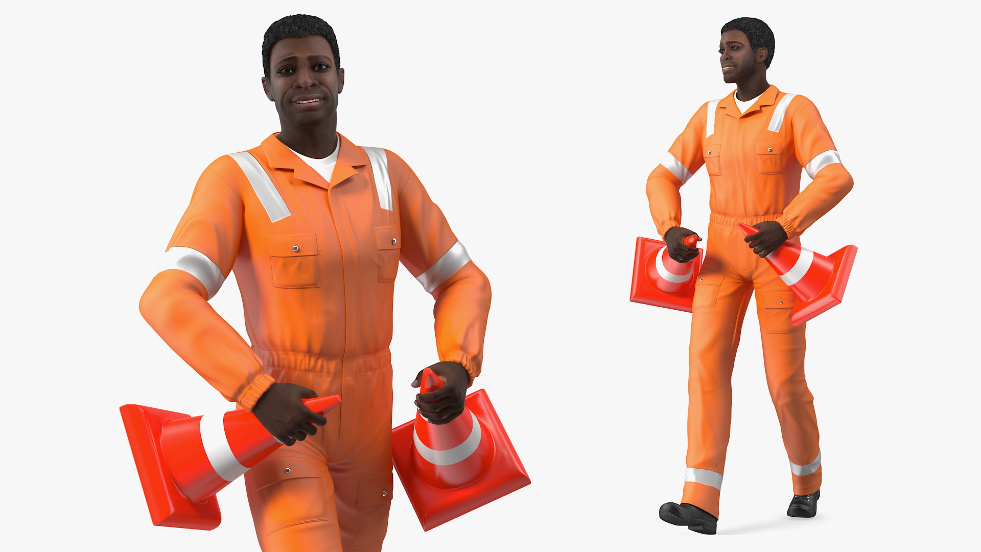 3D African American Road Worker model