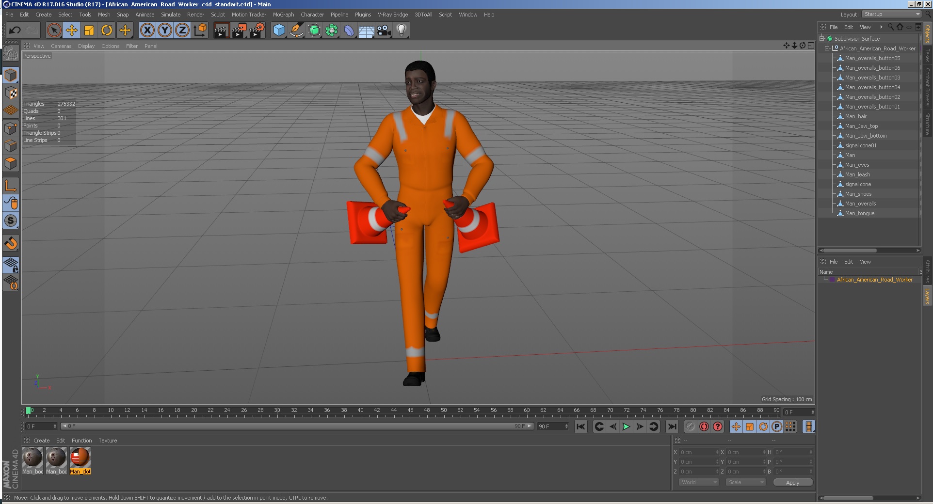 3D African American Road Worker model