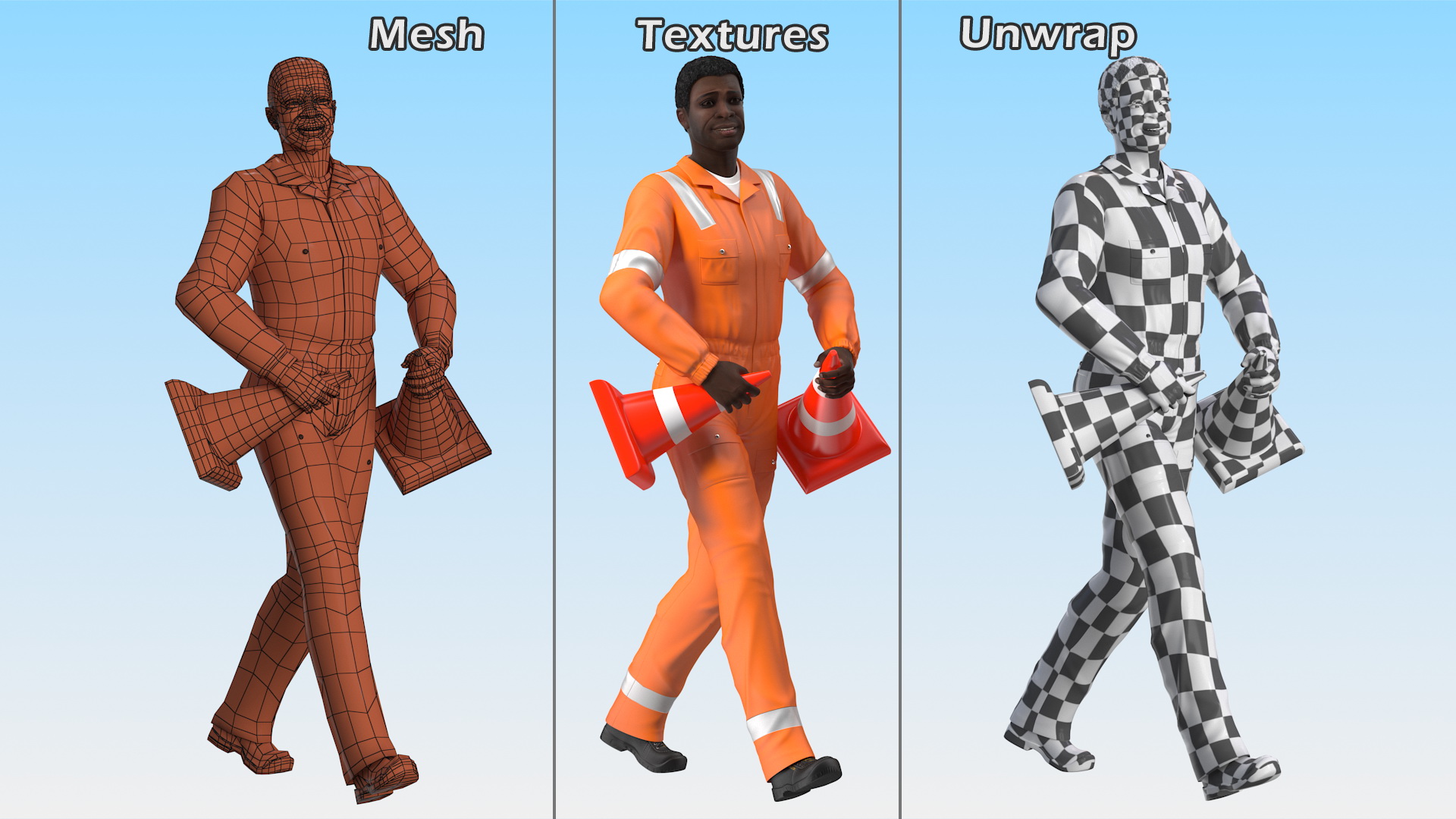 3D African American Road Worker model