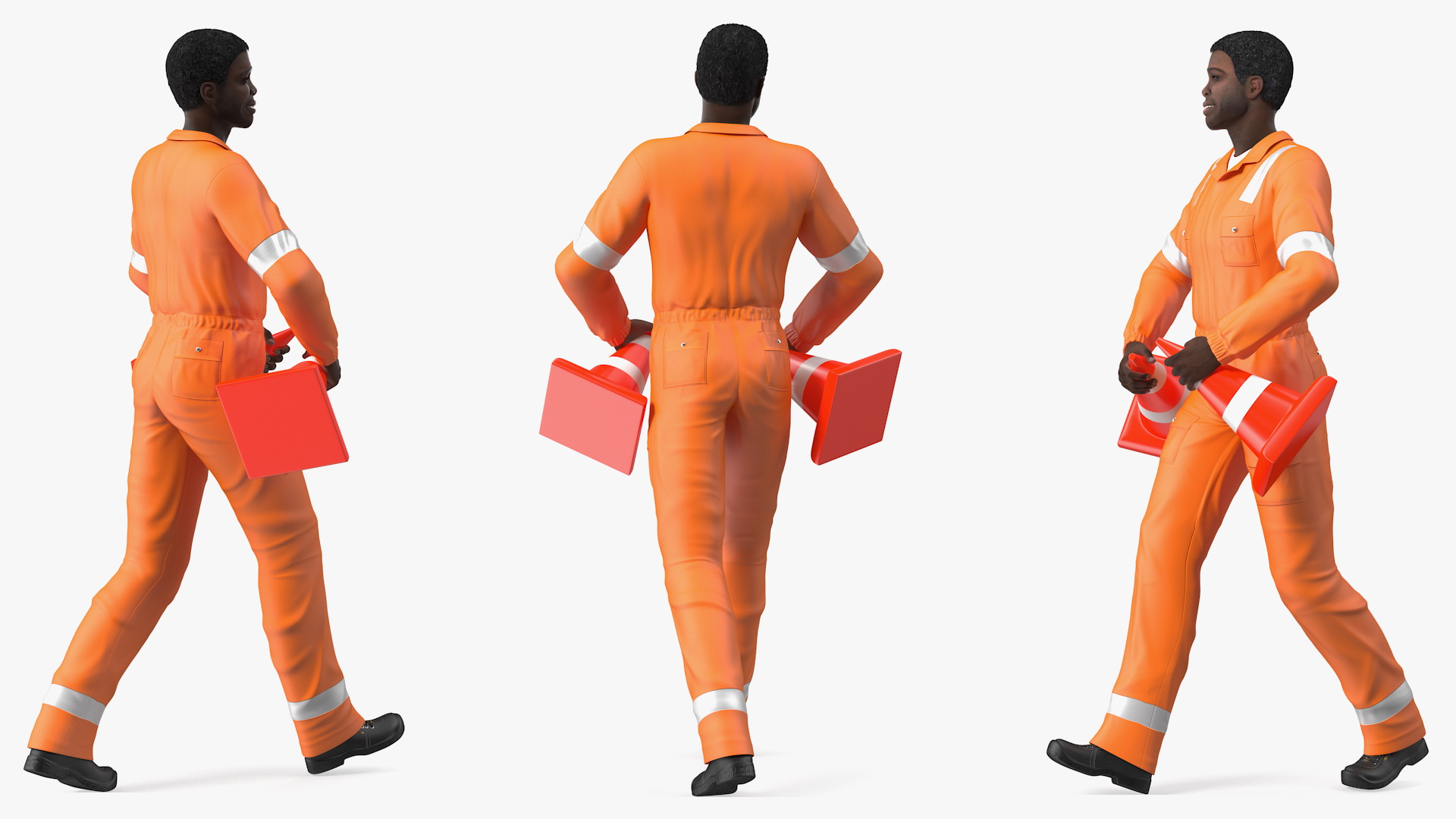3D African American Road Worker model
