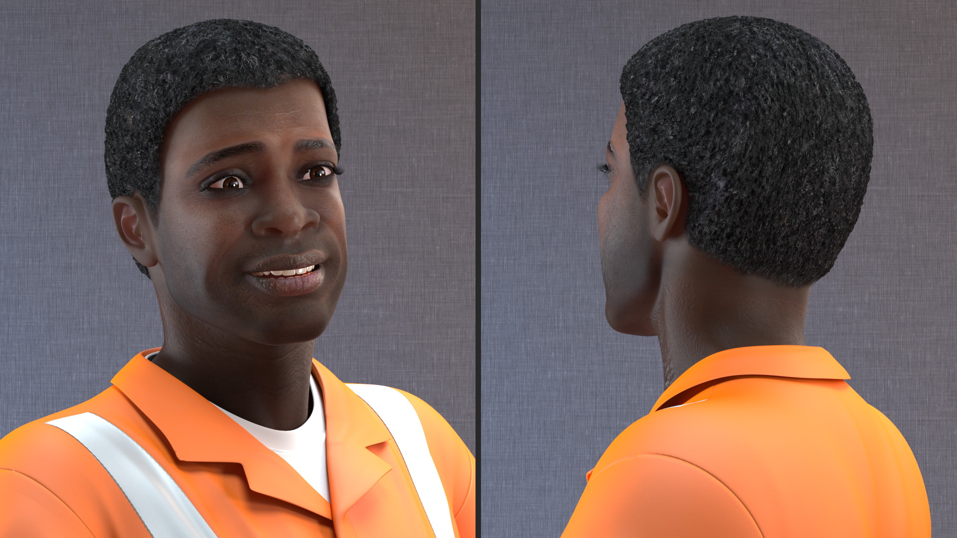 3D African American Road Worker model