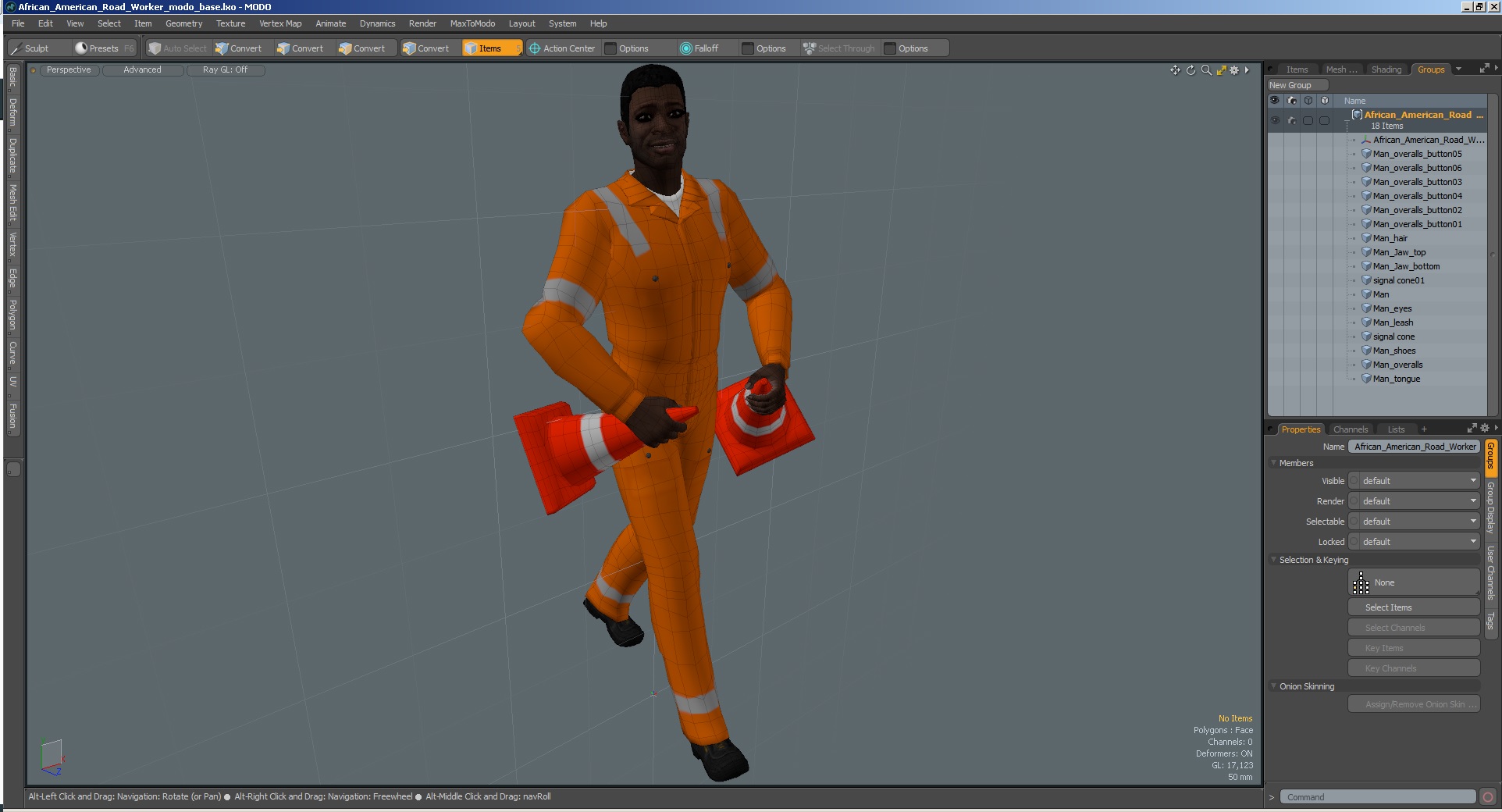 3D African American Road Worker model