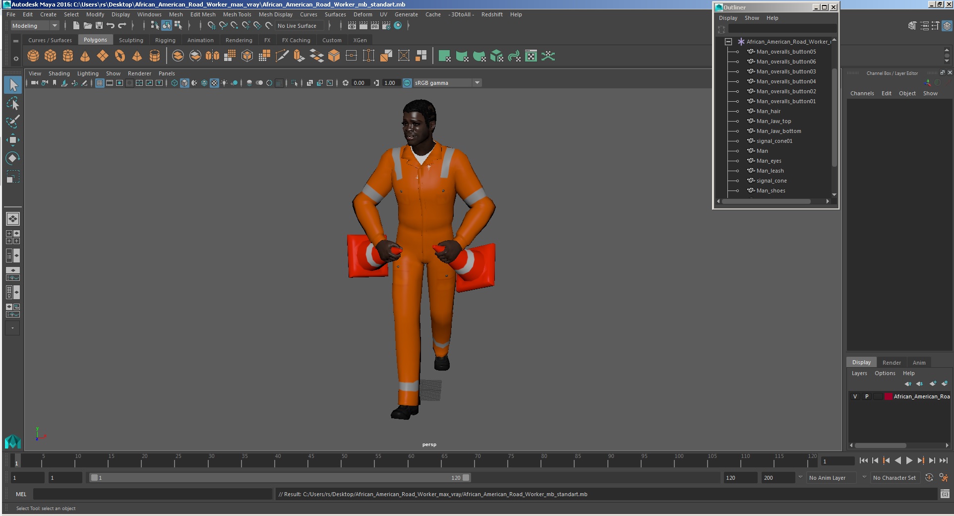 3D African American Road Worker model
