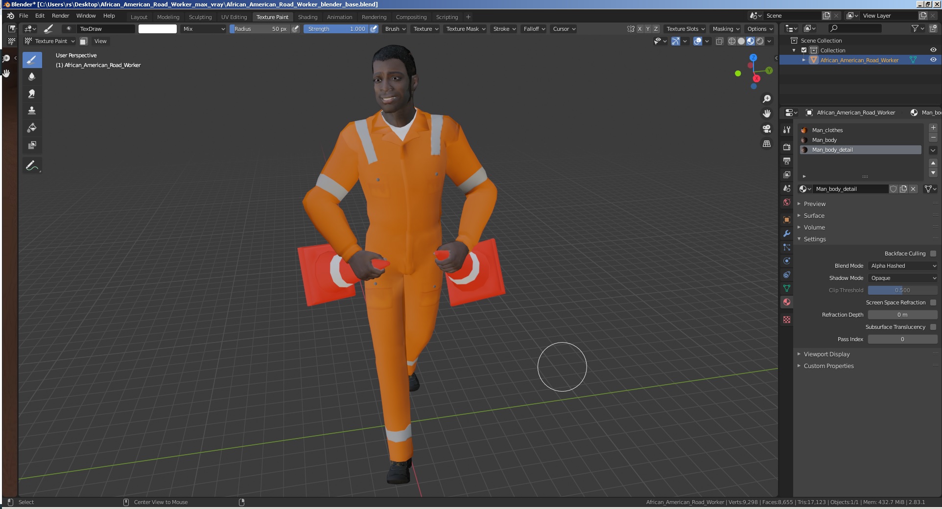 3D African American Road Worker model