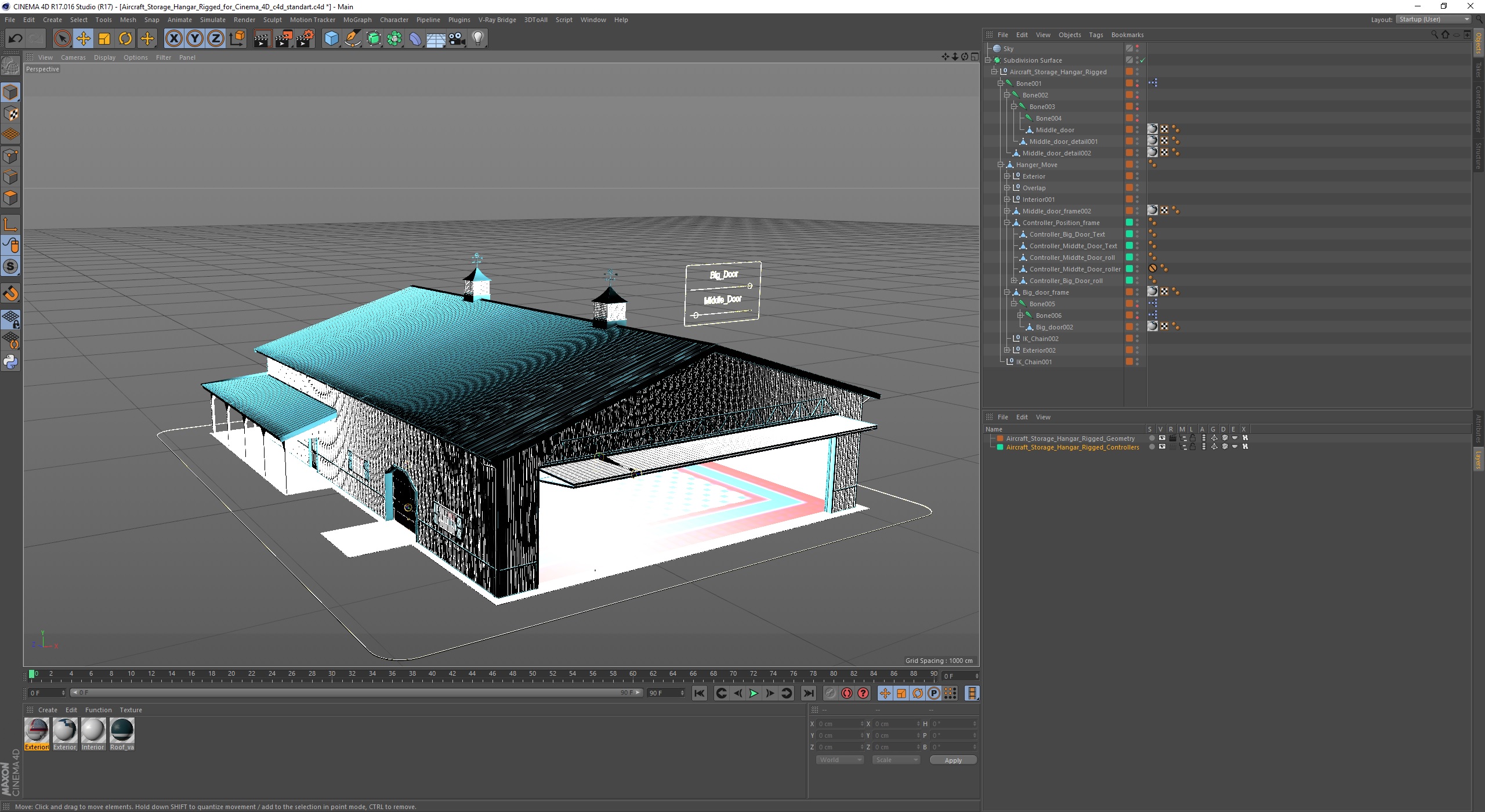 Aircraft Storage Hangar Rigged for Cinema 4D 3D model