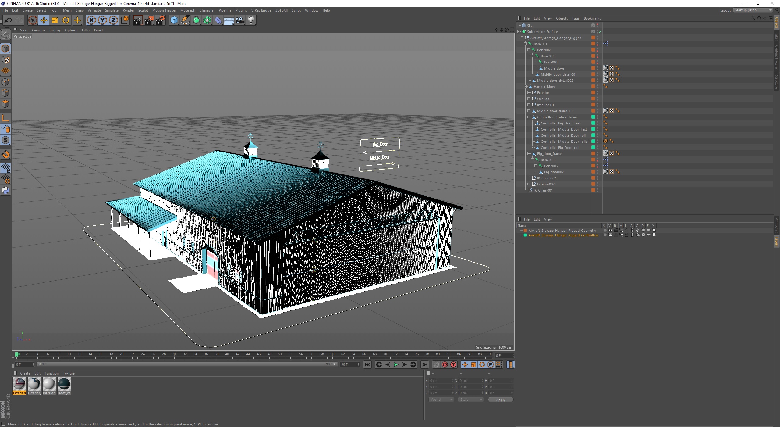 Aircraft Storage Hangar Rigged for Cinema 4D 3D model