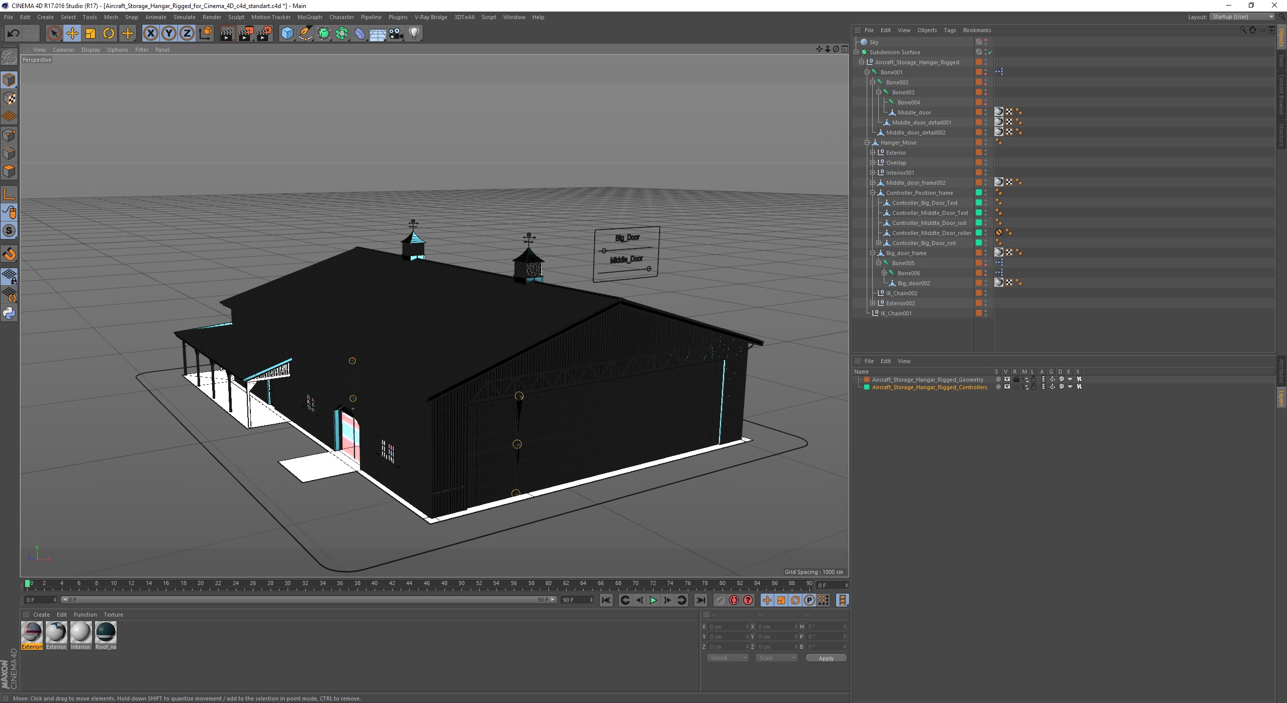 Aircraft Storage Hangar Rigged for Cinema 4D 3D model