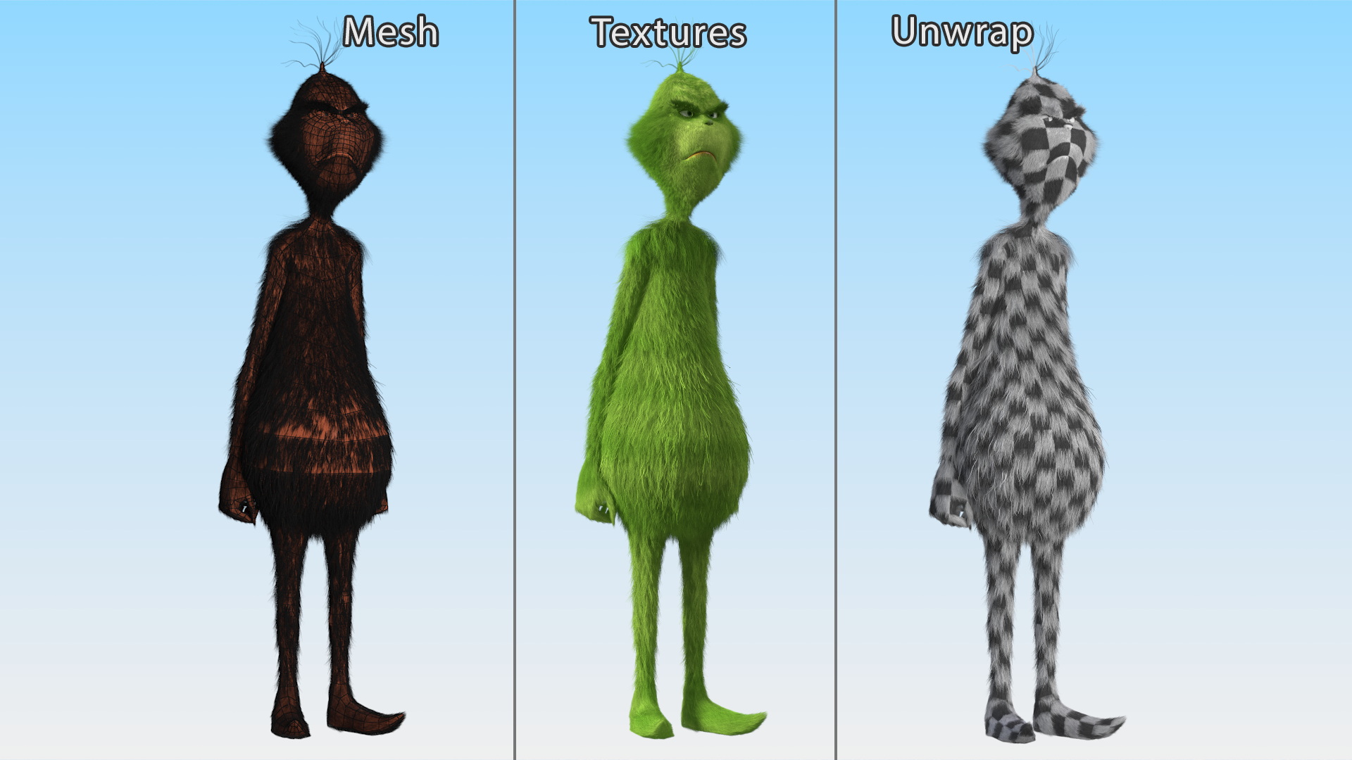 The Grinch Cartoon Character with Fur 3D