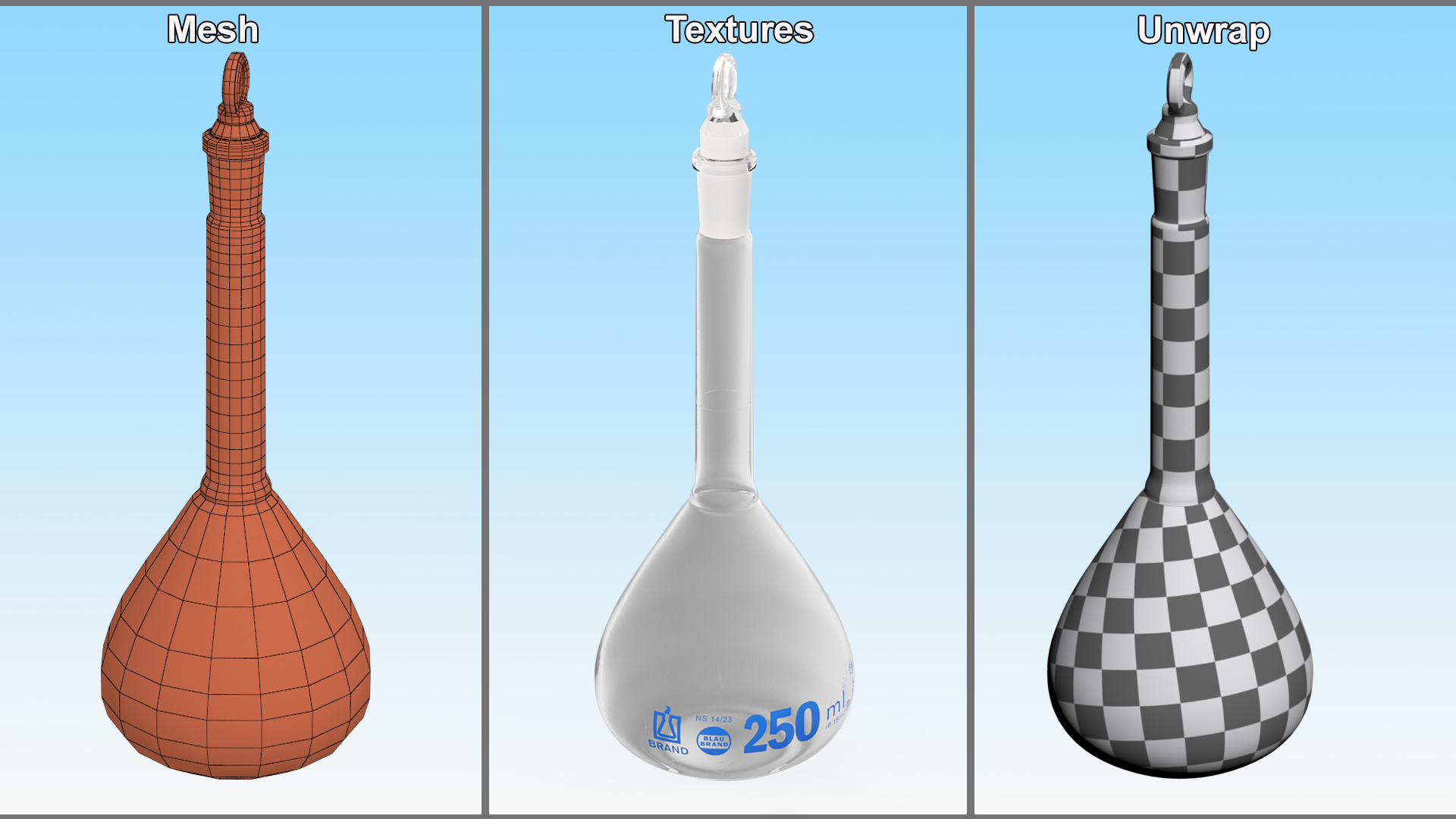 Lab Volumetric Flask 250ml Empty 3D