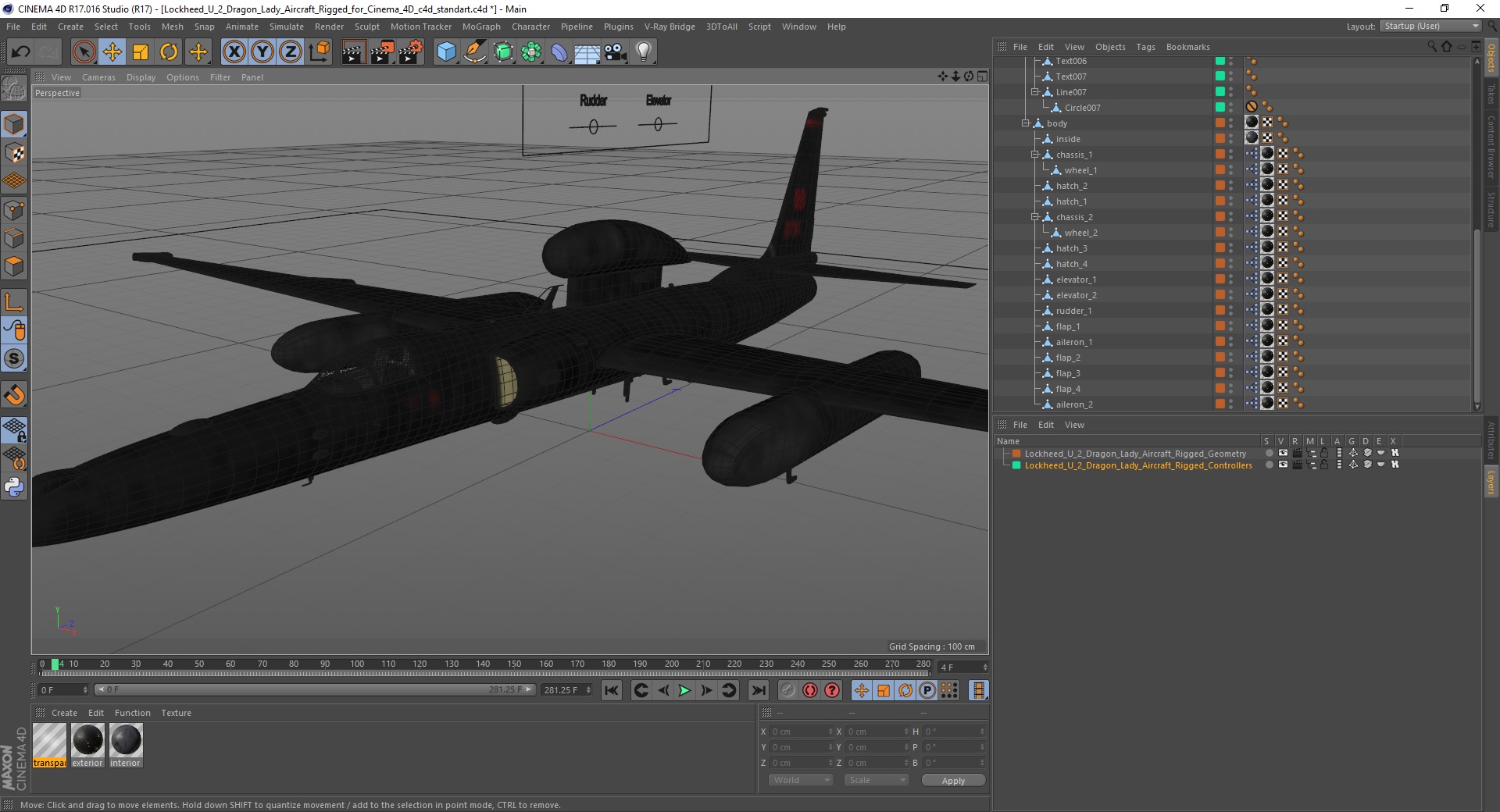 Lockheed U_2 Dragon Lady Aircraft Rigged for Cinema 4D 3D model