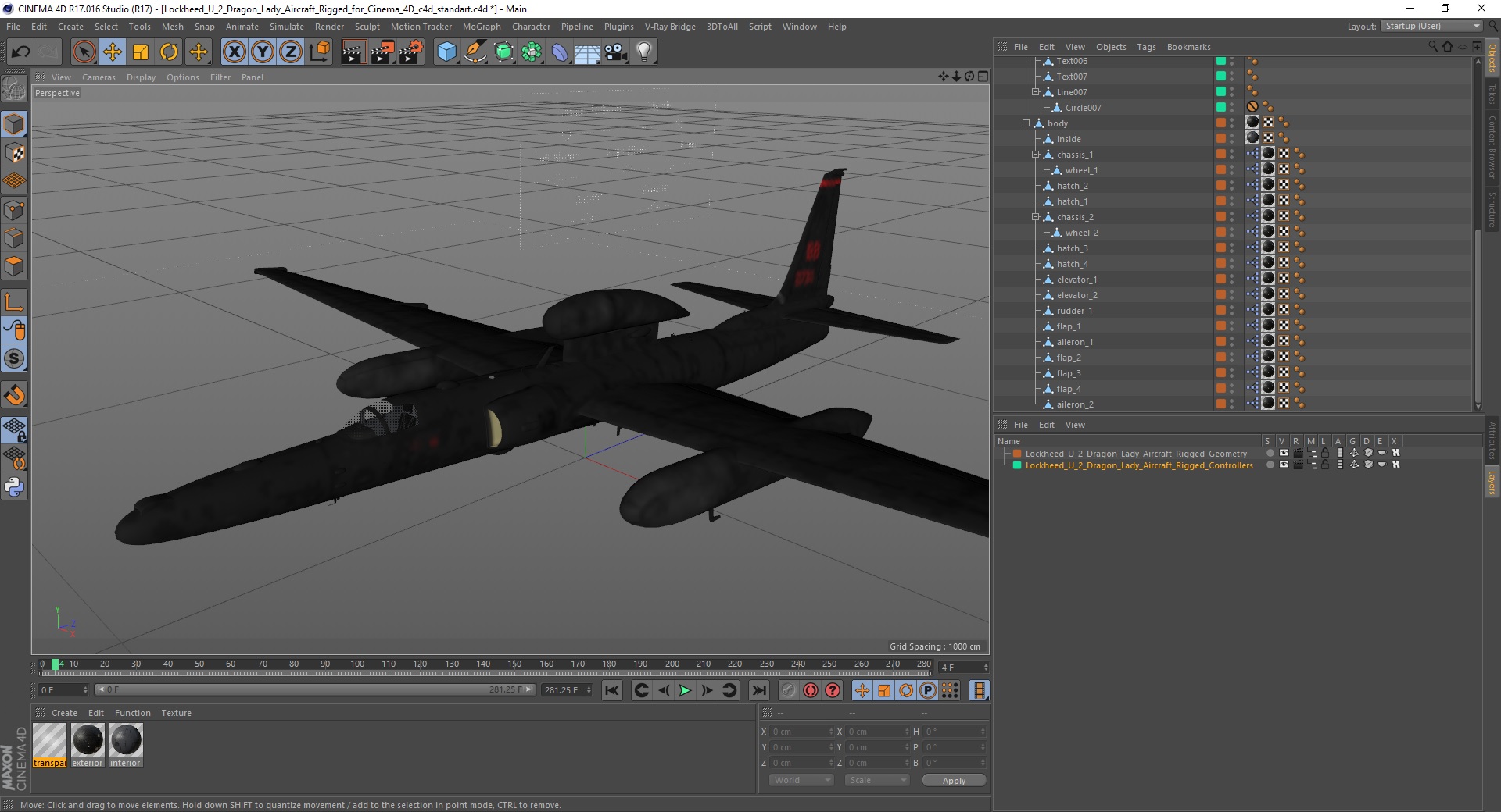 Lockheed U_2 Dragon Lady Aircraft Rigged for Cinema 4D 3D model
