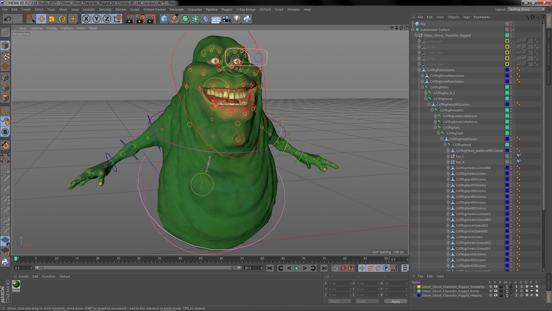 3D Slimer Ghost Character Rigged for Cinema 4D model