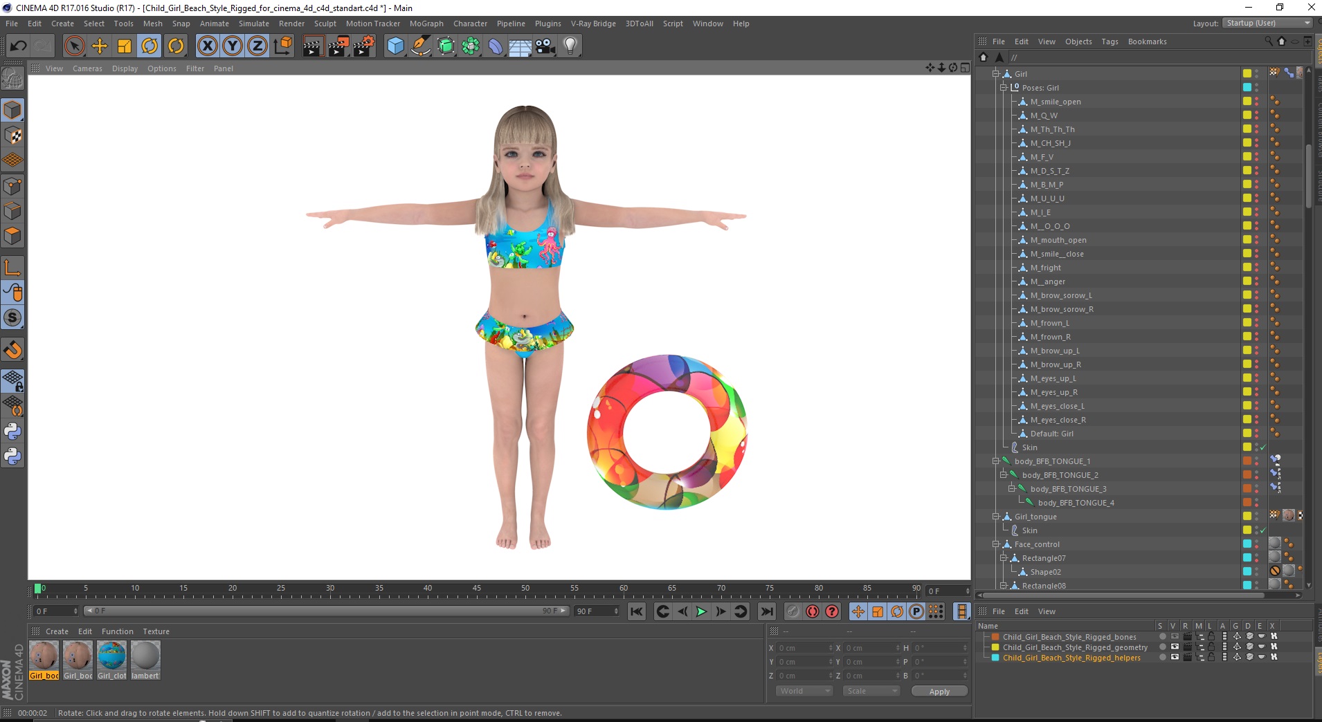 3D Child Girl Beach Style Rigged for Cinema 4D model