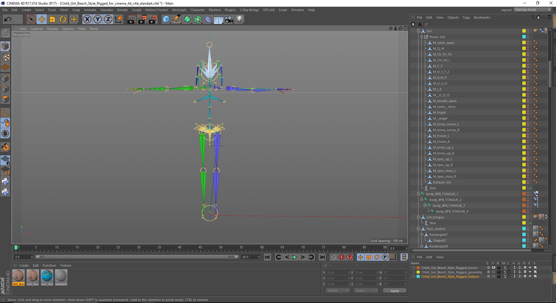 3D Child Girl Beach Style Rigged for Cinema 4D model