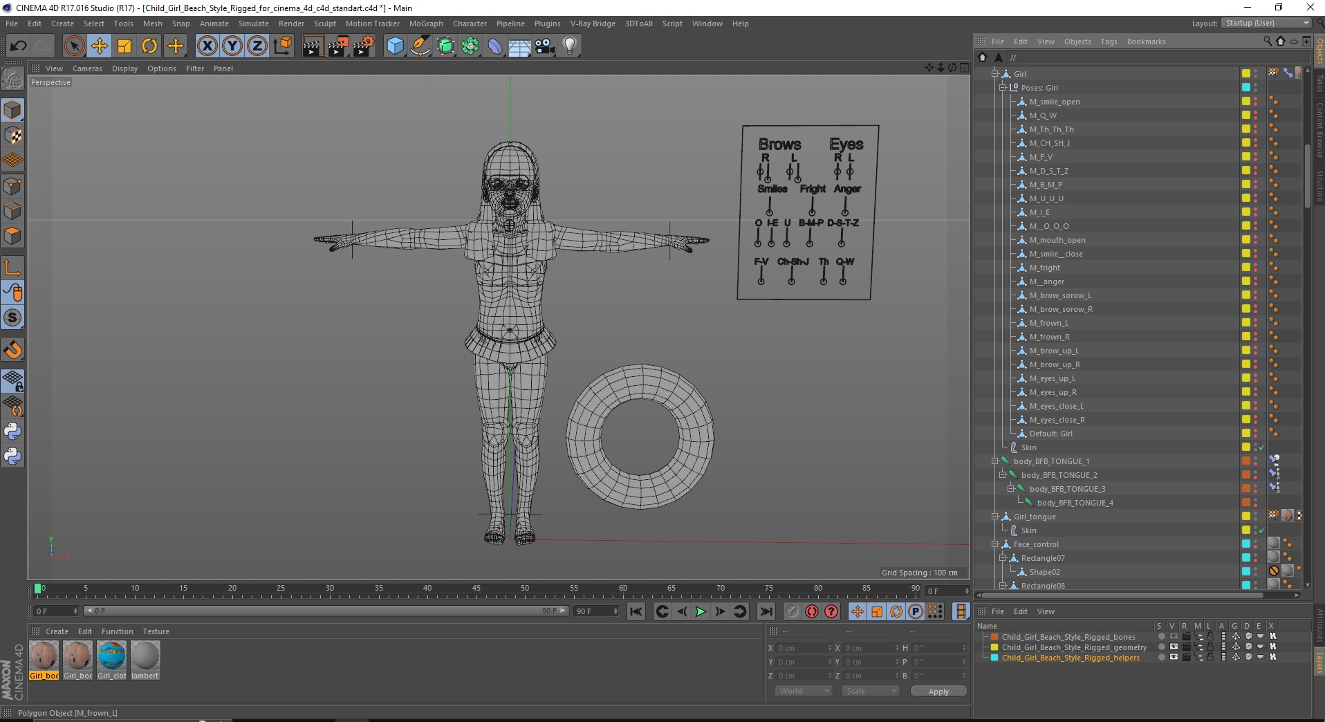 3D Child Girl Beach Style Rigged for Cinema 4D model