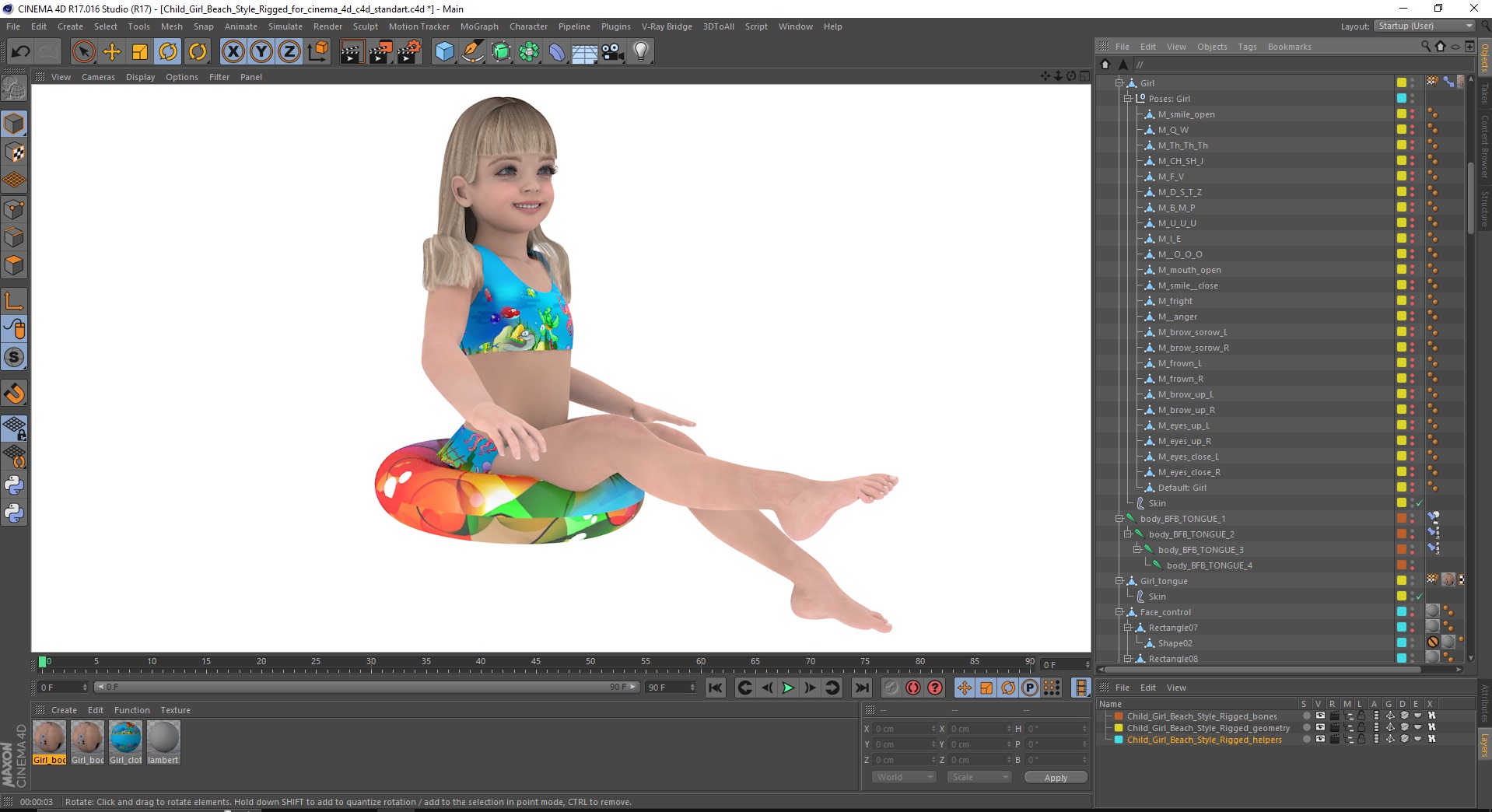 3D Child Girl Beach Style Rigged for Cinema 4D model