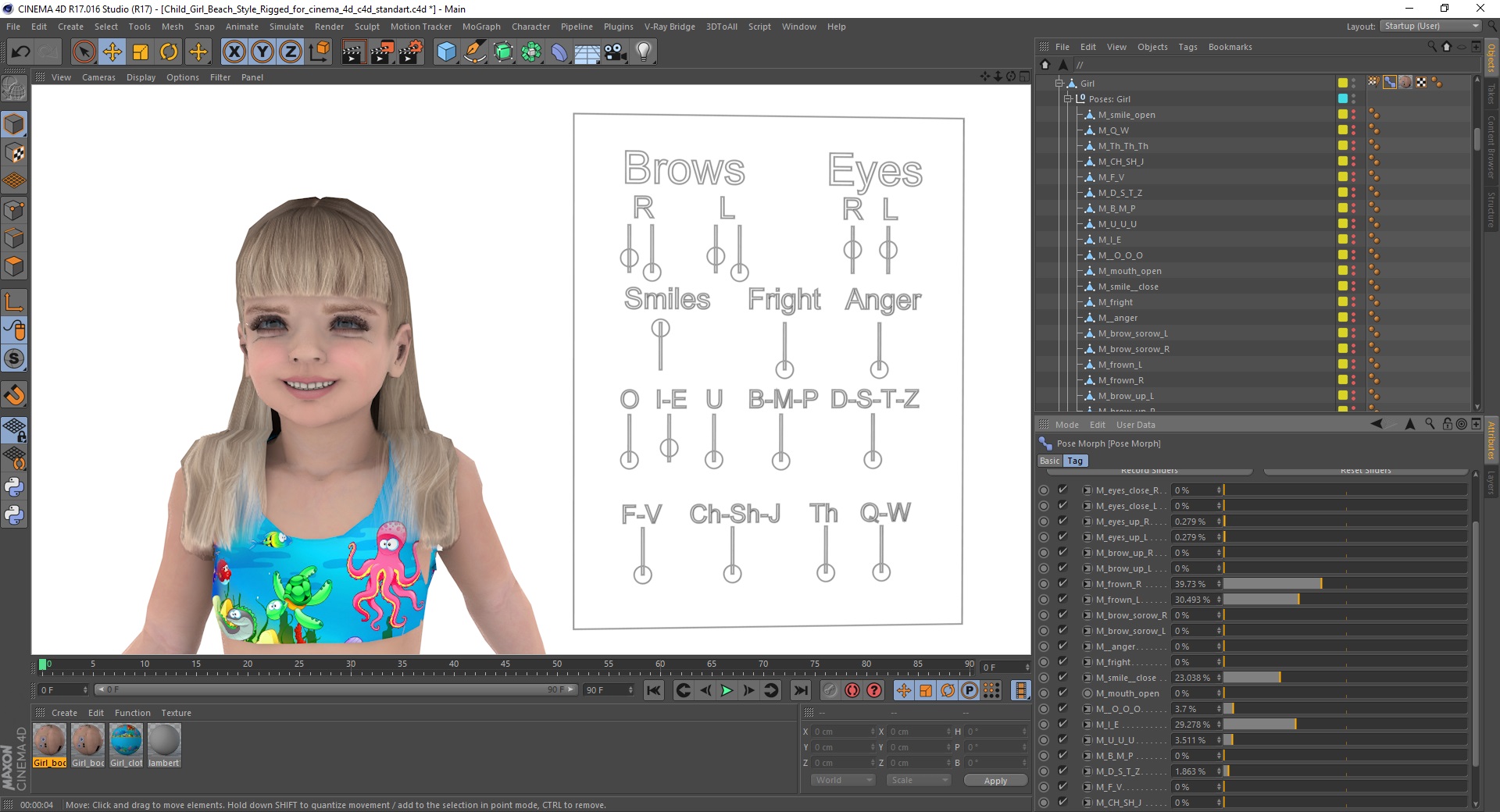 3D Child Girl Beach Style Rigged for Cinema 4D model