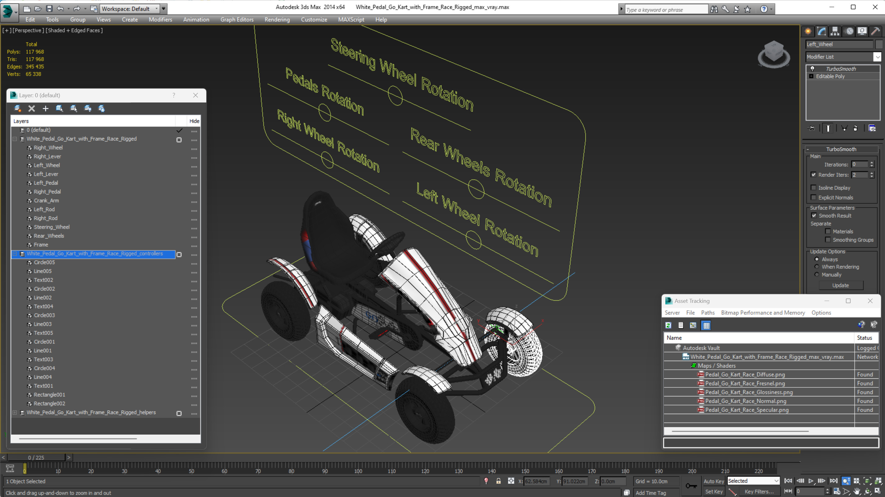 3D White Pedal Go Kart with Frame Race Rigged for Cinema 4D
