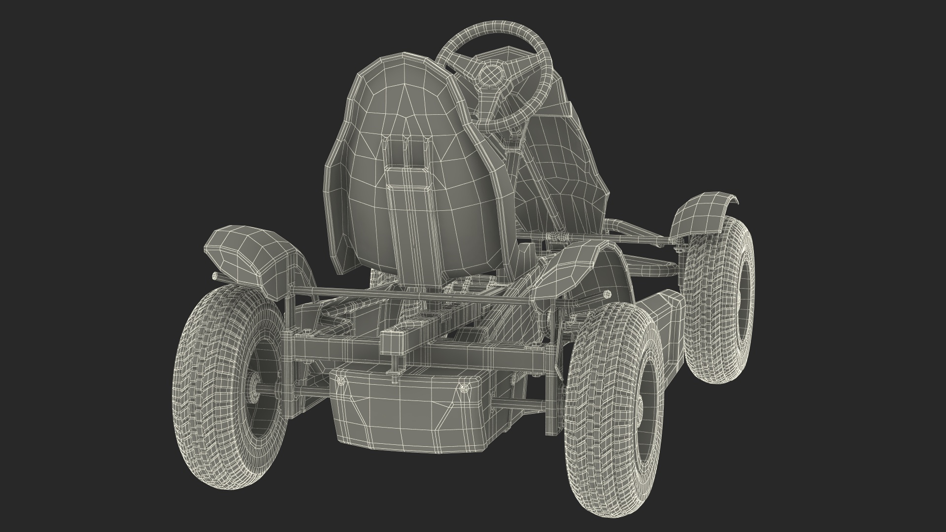 3D White Pedal Go Kart with Frame Race Rigged for Cinema 4D