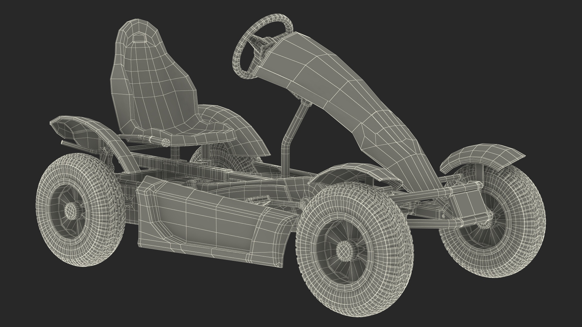 3D White Pedal Go Kart with Frame Race Rigged for Cinema 4D