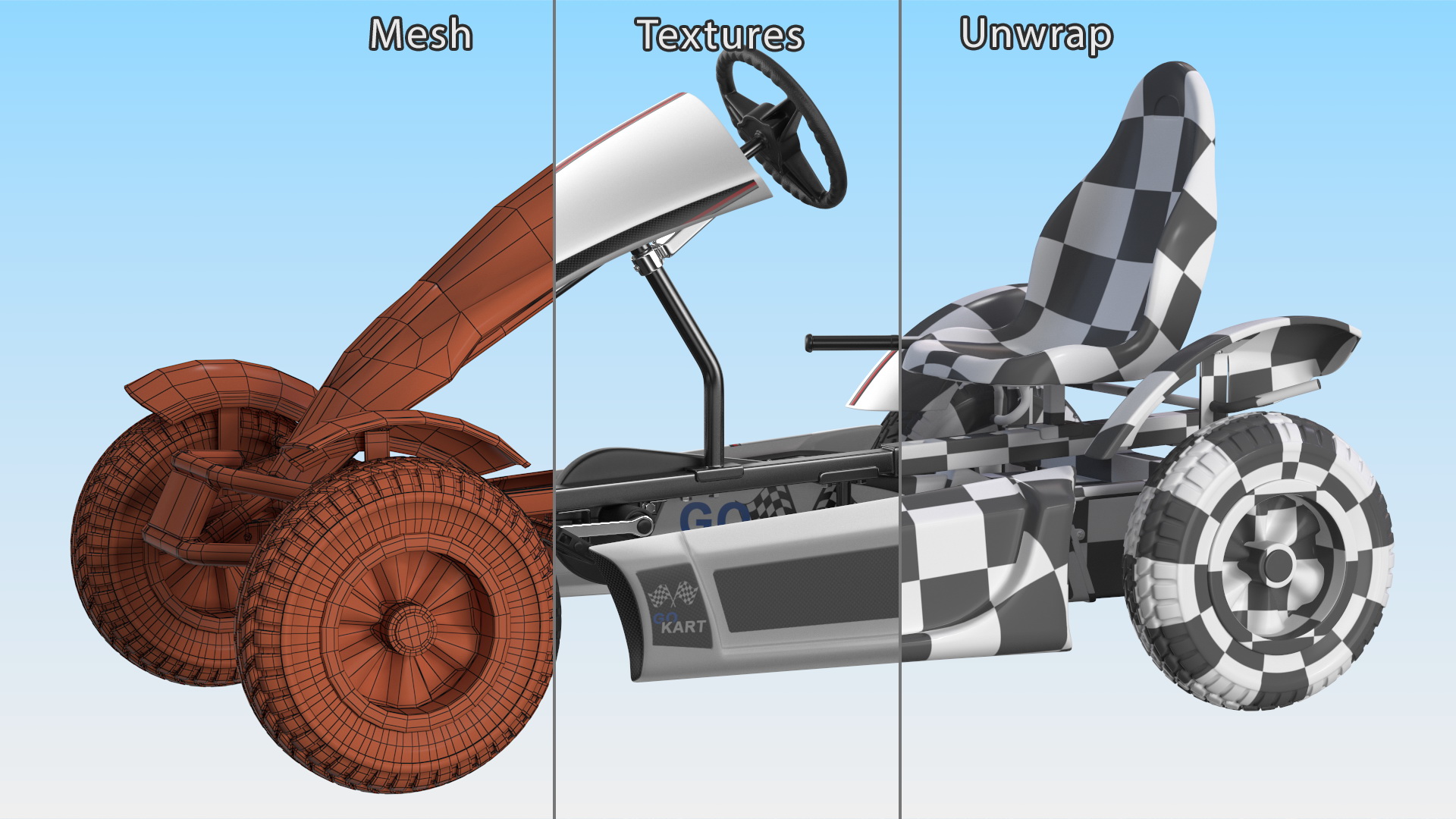 3D White Pedal Go Kart with Frame Race Rigged for Cinema 4D