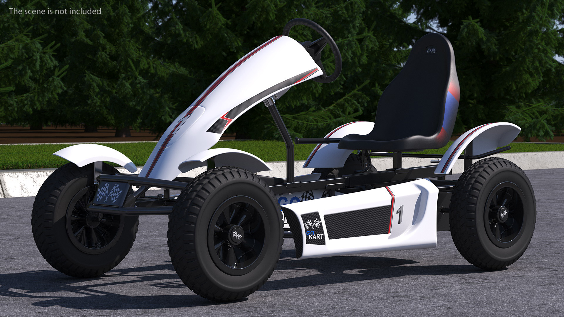 3D White Pedal Go Kart with Frame Race Rigged for Cinema 4D