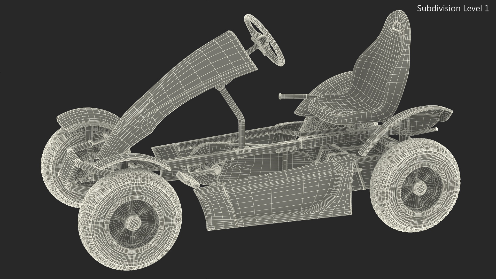 3D White Pedal Go Kart with Frame Race Rigged for Cinema 4D