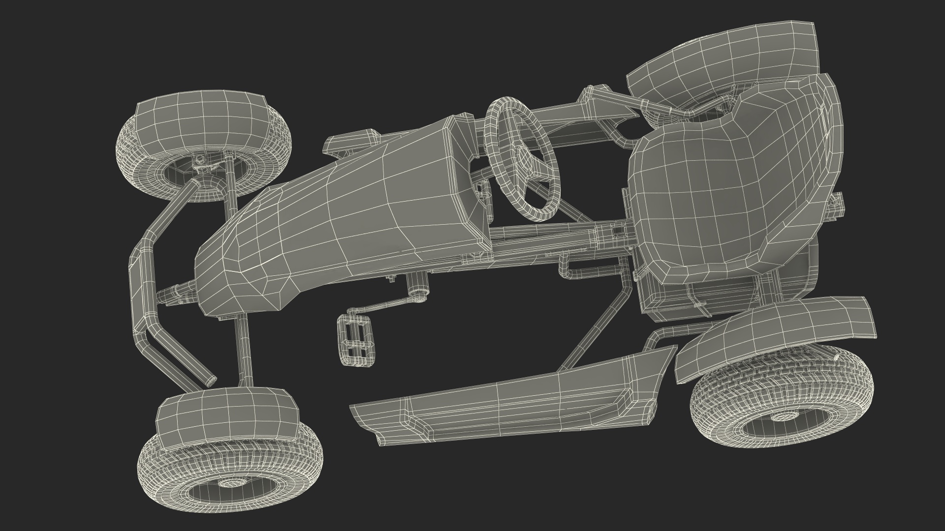 3D White Pedal Go Kart with Frame Race Rigged for Cinema 4D