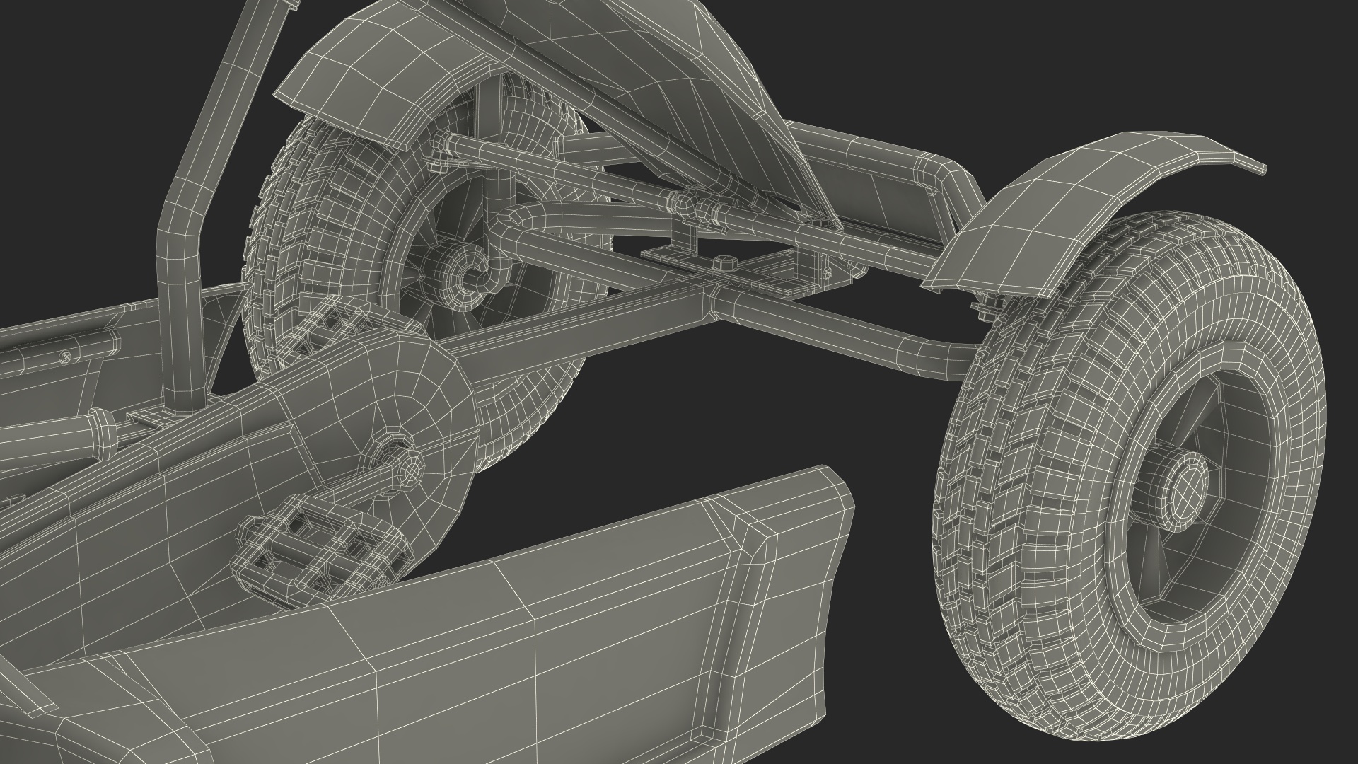 3D White Pedal Go Kart with Frame Race Rigged for Cinema 4D