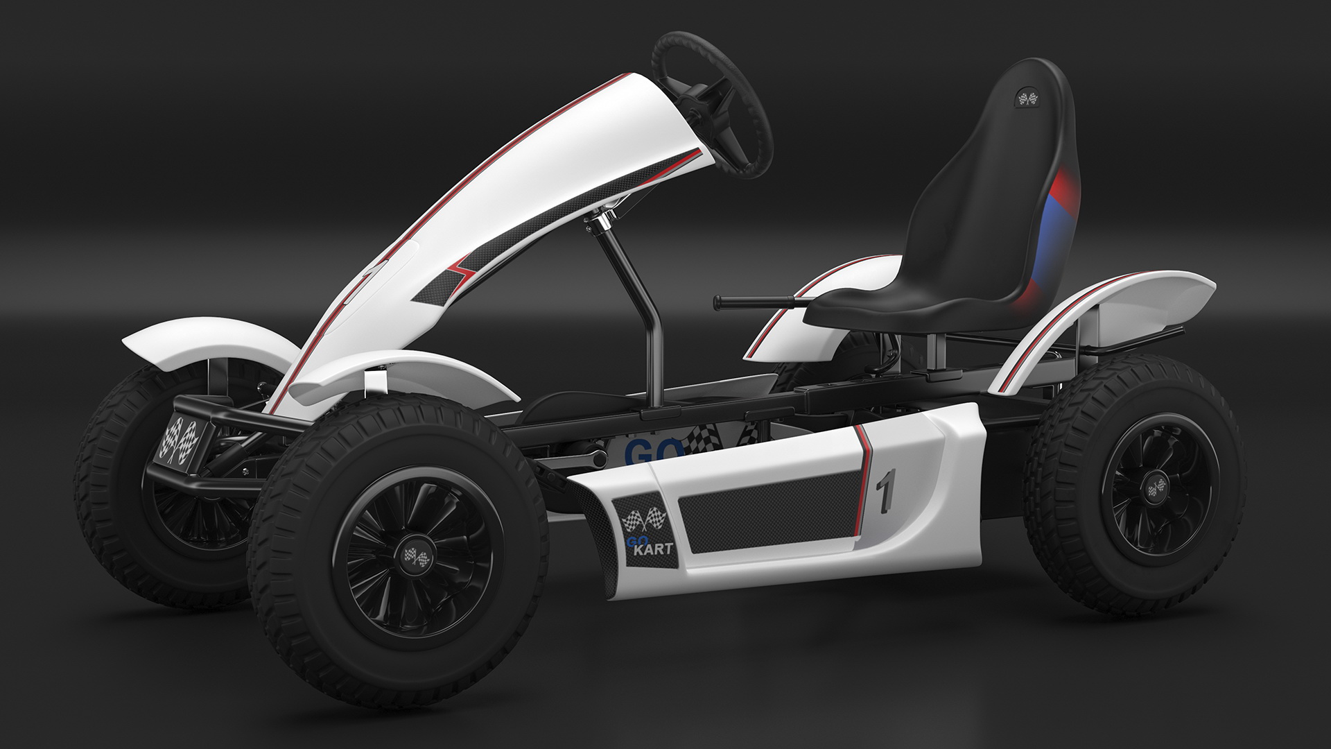 3D White Pedal Go Kart with Frame Race Rigged for Cinema 4D