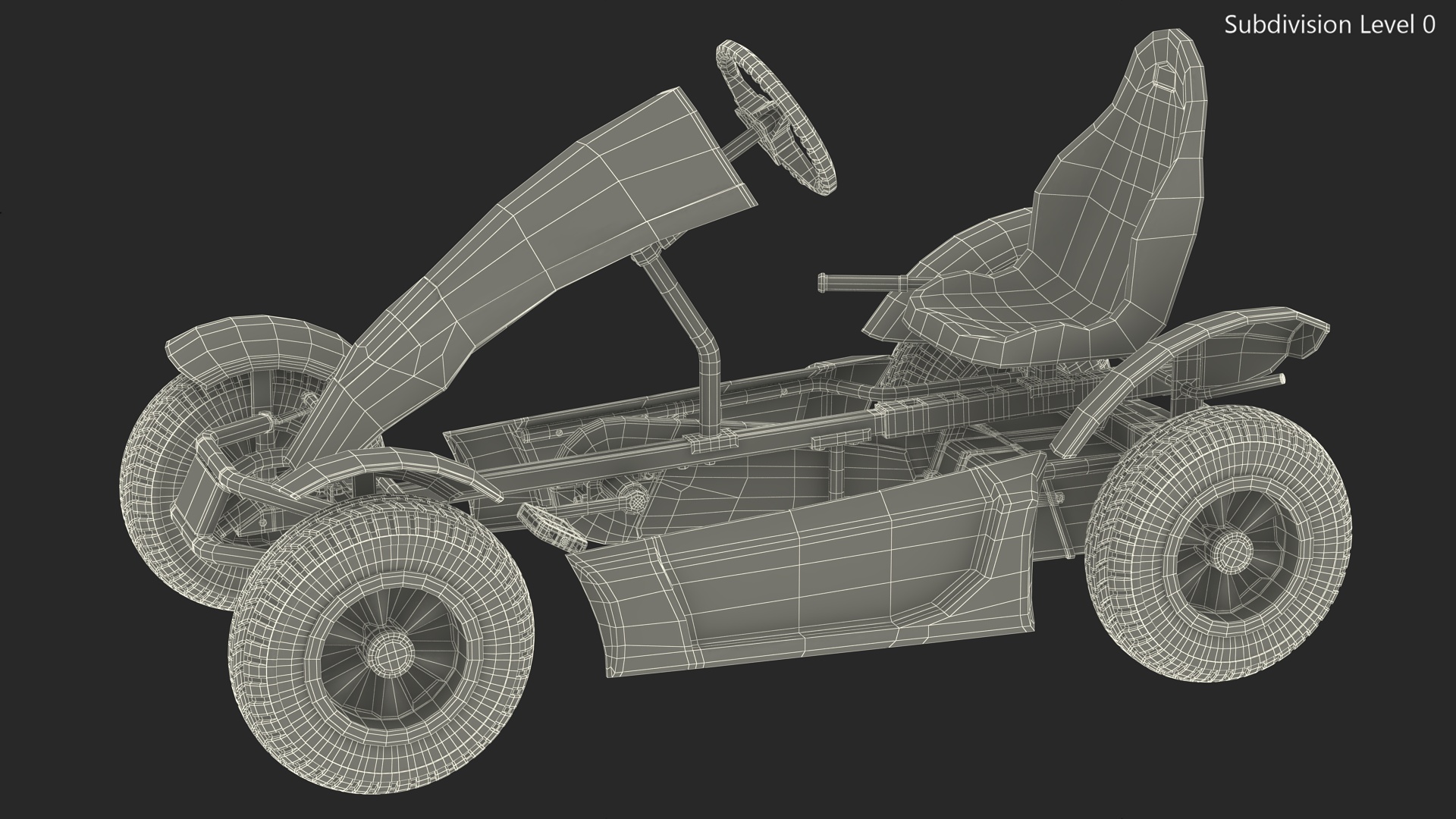 3D White Pedal Go Kart with Frame Race Rigged for Cinema 4D