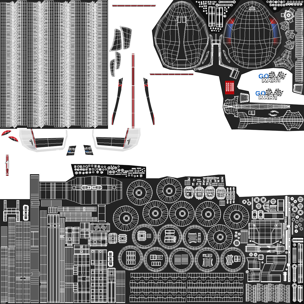 3D White Pedal Go Kart with Frame Race Rigged for Cinema 4D