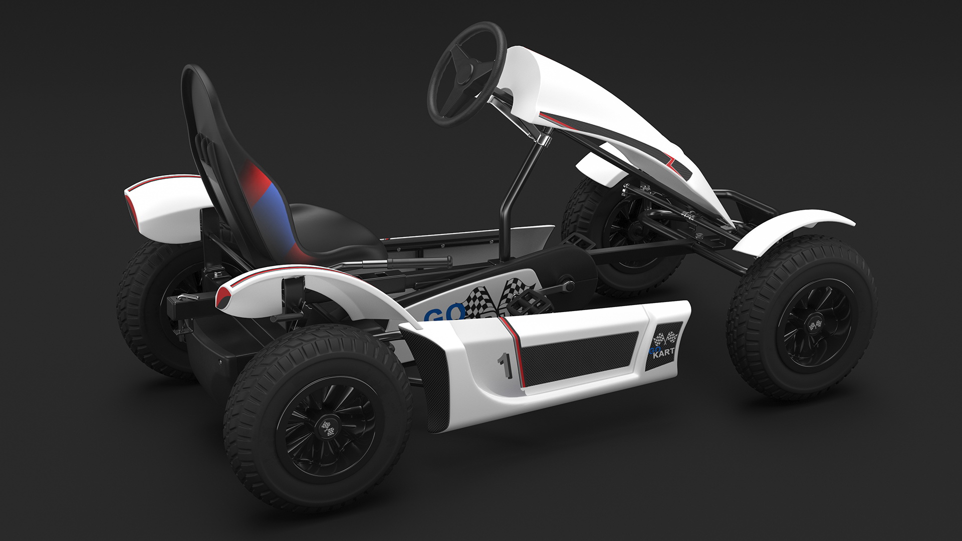 3D White Pedal Go Kart with Frame Race Rigged for Cinema 4D