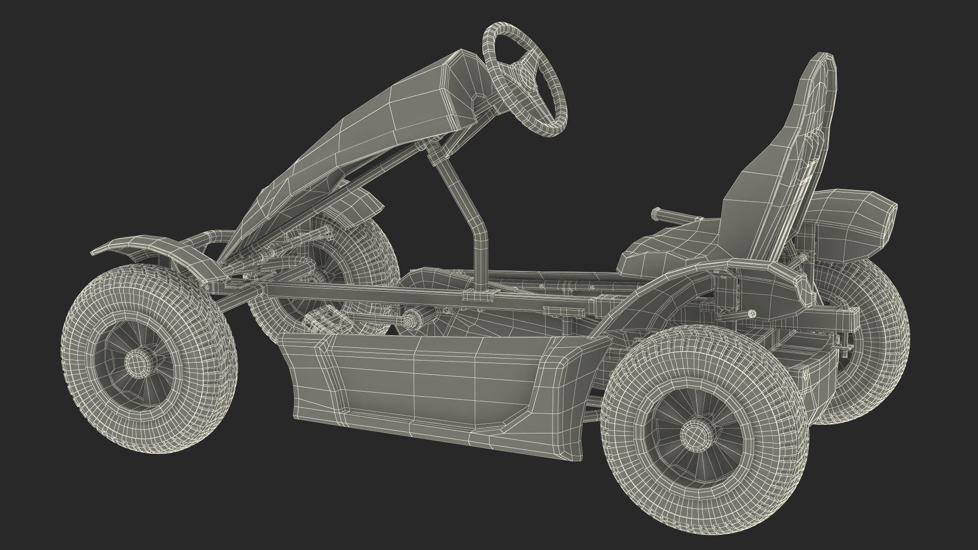 3D White Pedal Go Kart with Frame Race Rigged for Cinema 4D