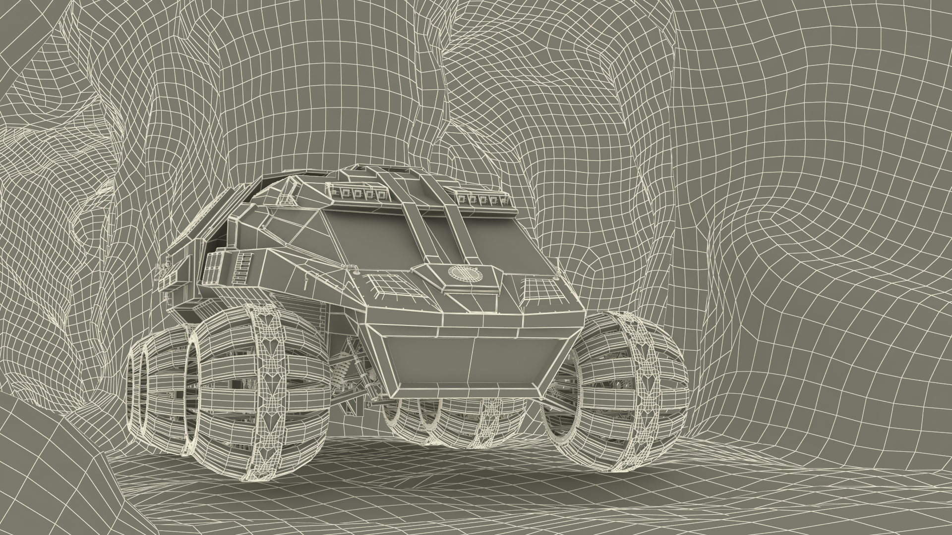 3D Futuristic Mars Rover in Cave Rigged