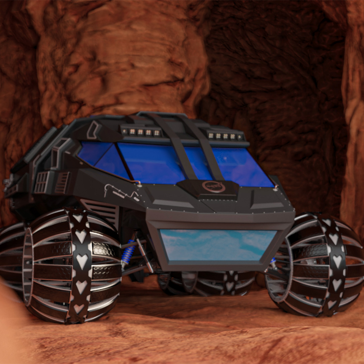 3D Futuristic Mars Rover in Cave Rigged