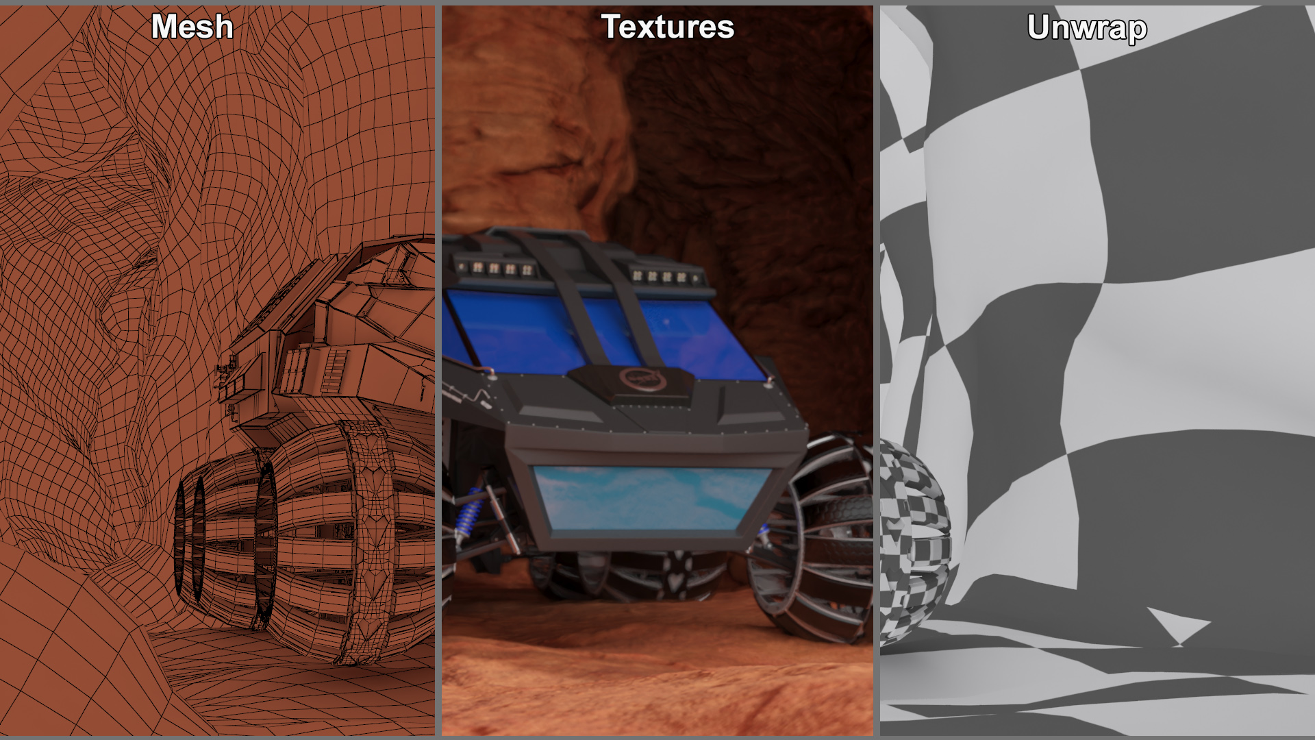 3D Futuristic Mars Rover in Cave Rigged