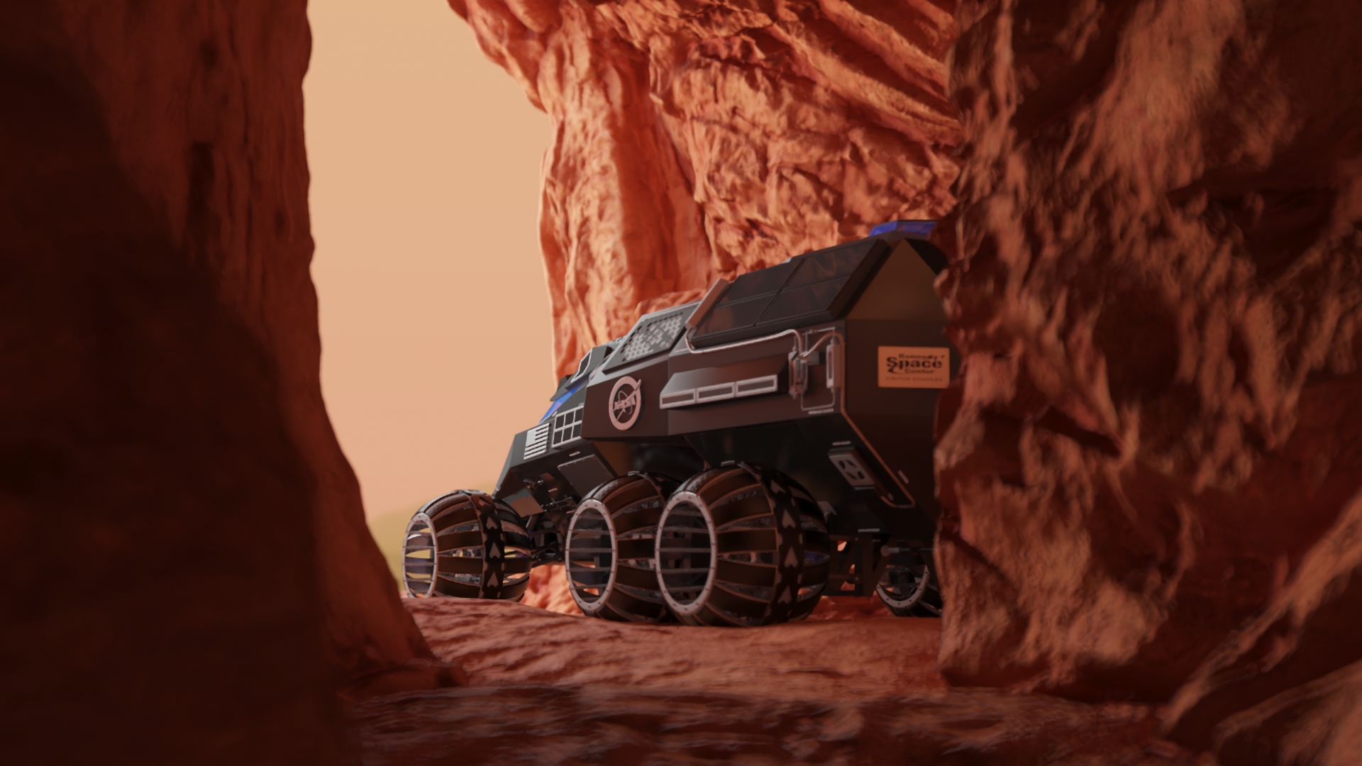3D Futuristic Mars Rover in Cave Rigged