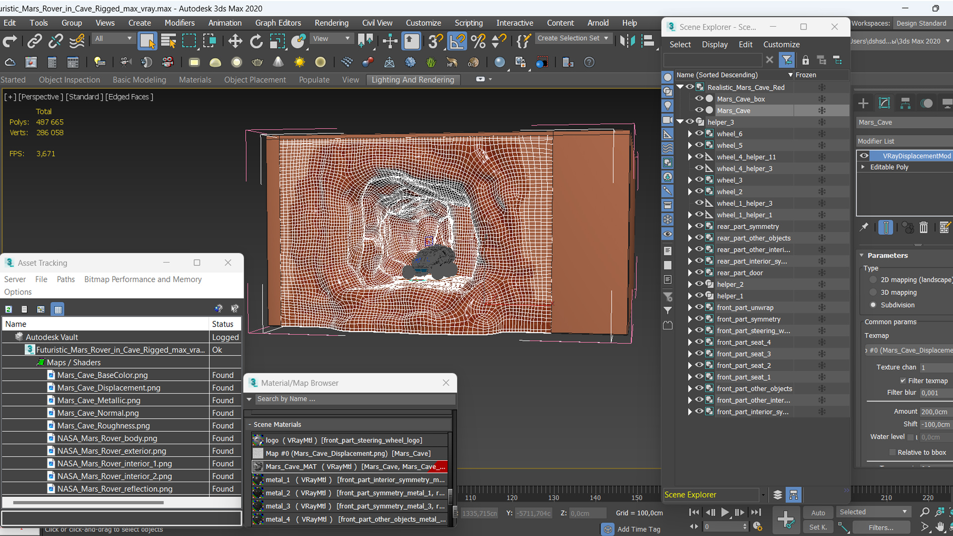 3D Futuristic Mars Rover in Cave Rigged