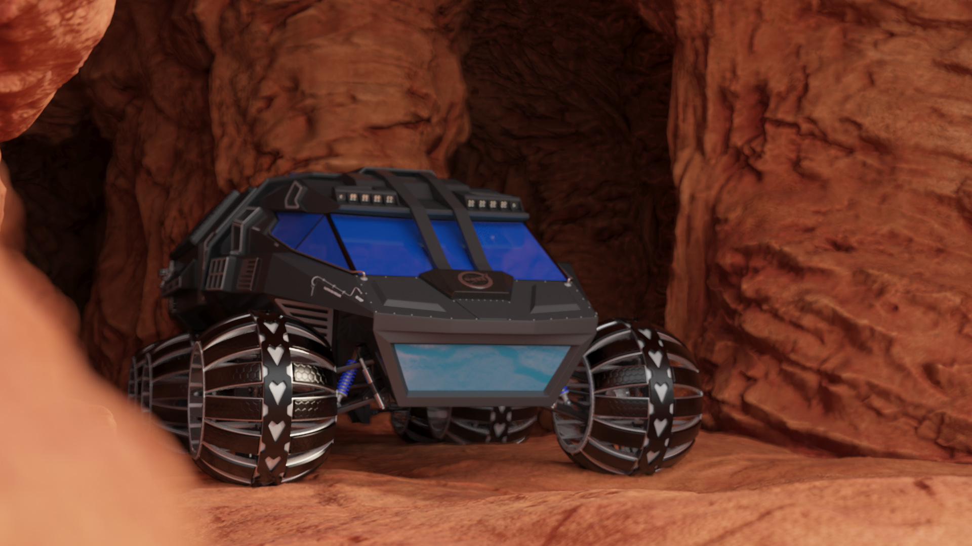 3D Futuristic Mars Rover in Cave Rigged