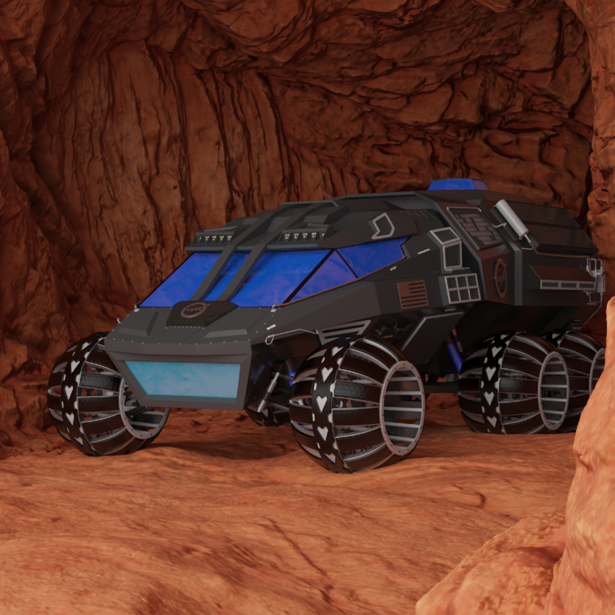 3D Futuristic Mars Rover in Cave Rigged